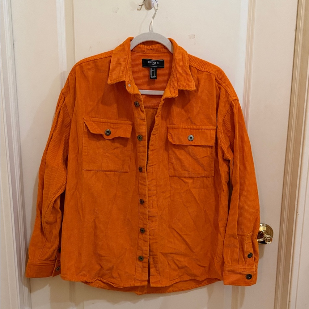Men's Vibrant Orange Corduroy Shirt Jacket